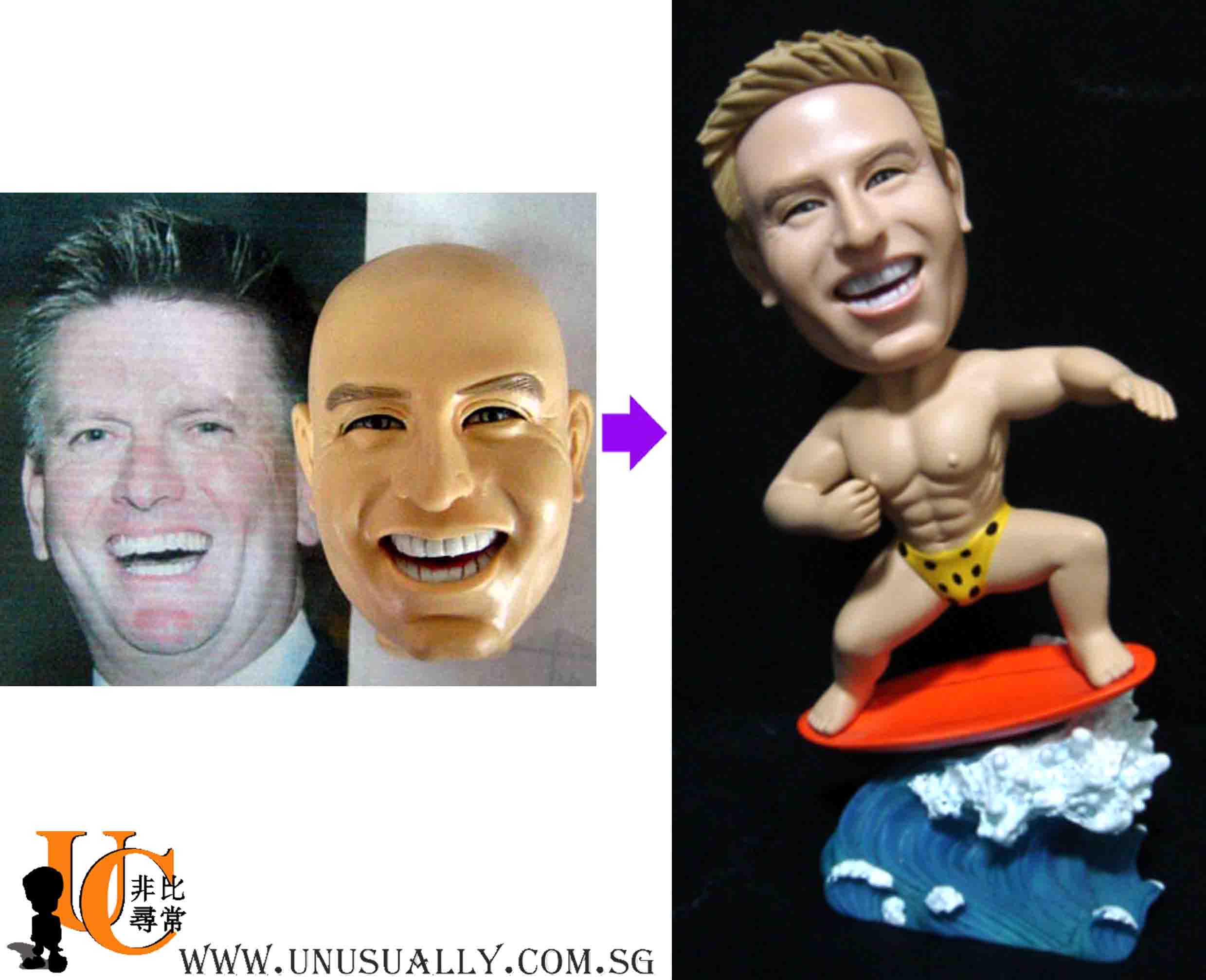 Custom 3D Caricature Male Surfer Fixed Or Bobblehead Figurine